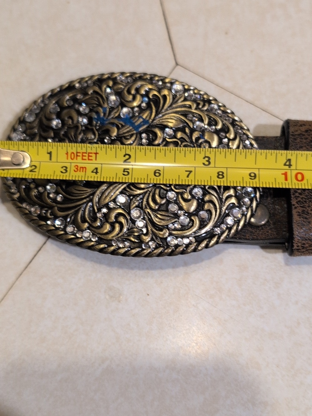 Nocona Studded Brown Leather Western Belt with Ornate Buckle Small - Picture 11 of 13